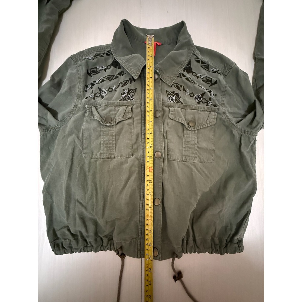 Chelsea & Violet Olive Green Embroidered Linen Blend Utility Jacket - Picture 9 of 10